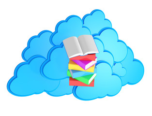 e-lerning concept / Stack of multicolored books with open book