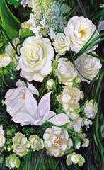 Obrazy na Szkle  bukiet białych róż, płótno, olej