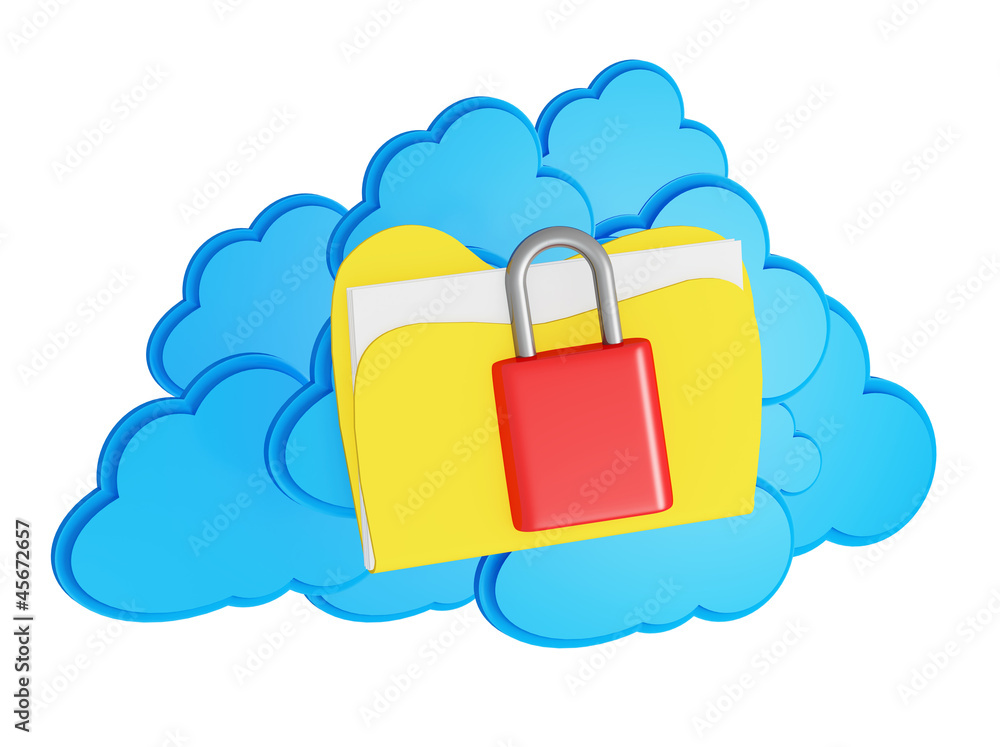 Poster 3d cloud computing security concept on a white background