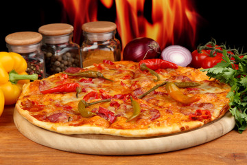 Tasty pepperoni pizza with vegetables