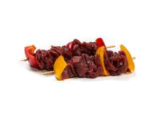 Fresh flesh meat shashlik with vegetables