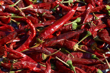 Red dry chili peppers