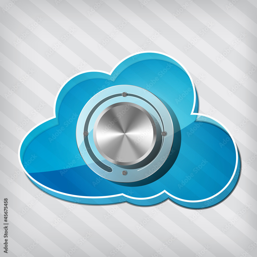 Poster transparency blue cloud computing icon with knob on a stripped b