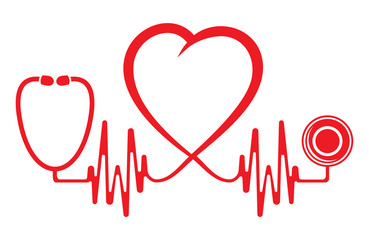 Heart shape ECG line with stethoscope - 45675679