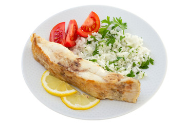 fried plaice with rice and lemon