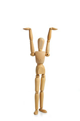wooden man with hands up to hold up your banner