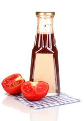 Tomato sauce in bottle isolated on white