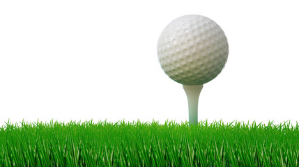 golf ball on tee and green grass as ground