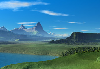 Fantasy Landscape - Lake and Mountains