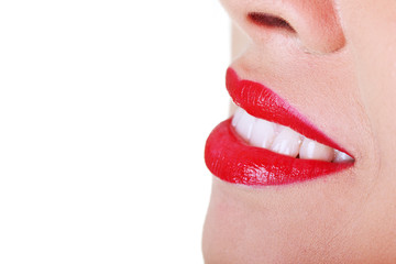 Beautiful glossy, red woman lips