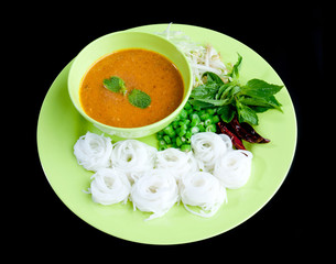 Old fashioned thai style noodle isolated on black background