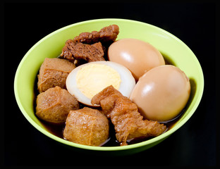 Casseroled pork and eggs with old fashioned asian gravy