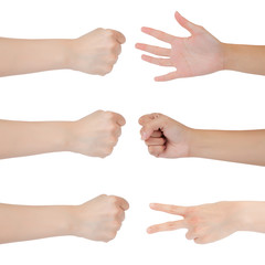 Scissors, paper, stone - hands isolated.
