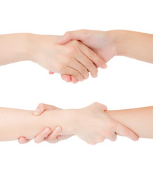 Two woman hands isolated
