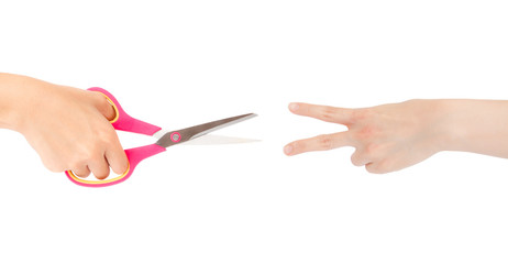 Steel scissors, scissors hand.