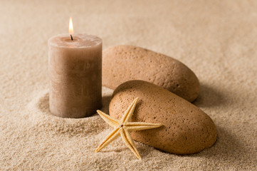 Spa still nature brown candle and stones