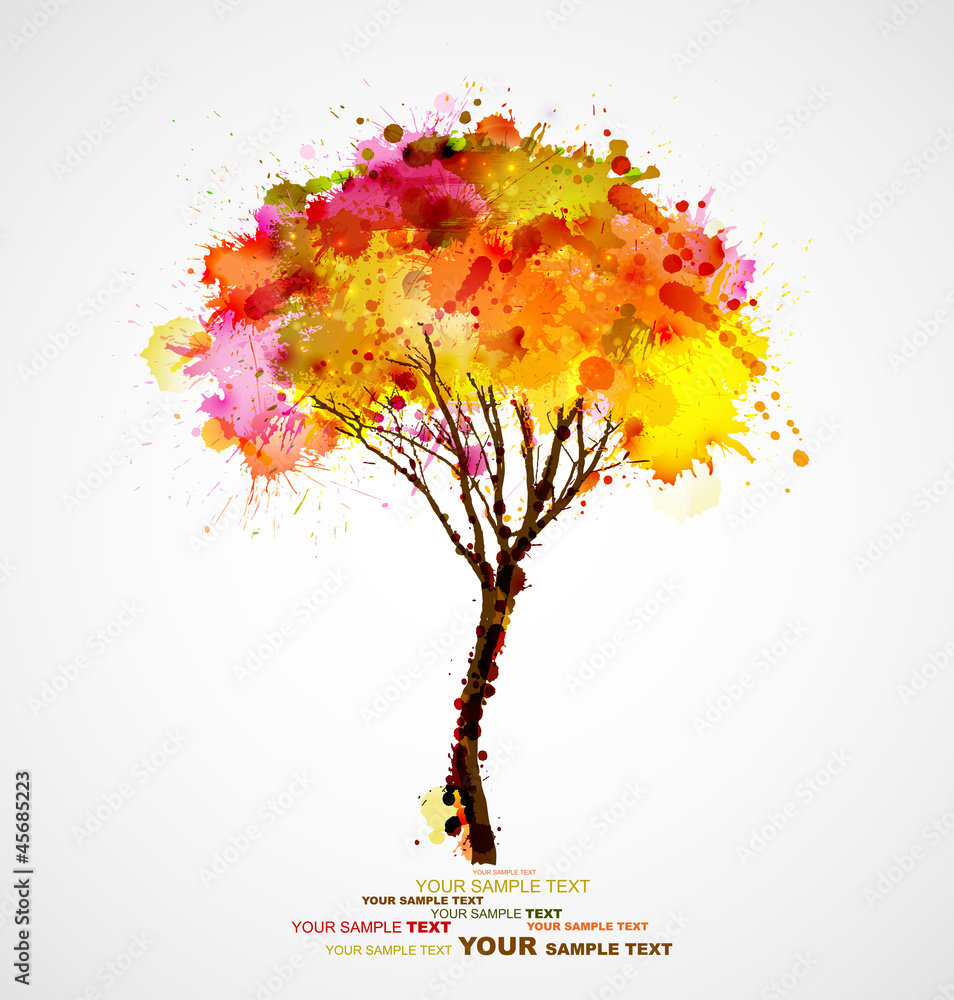 Poster autumn abstract tree forming by blots