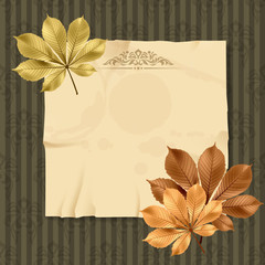 Vintage and retro old paper card with leaves.