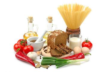 collection of natural products isolated on white background