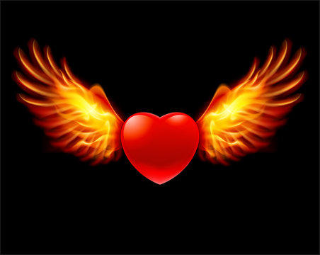 Heart in fiery wings