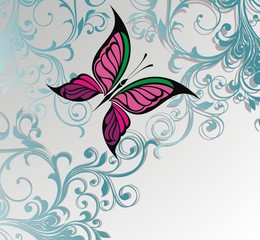Abstract flora background with butterfly
