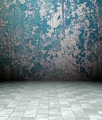 3d grunge interior, blue rusty wall