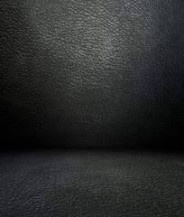 3d interior, black leather wall