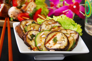 salad with grilled aubergine and zucchini