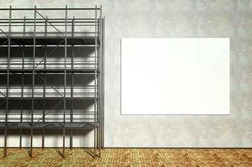 3d scaffolding and blank advertising billboard