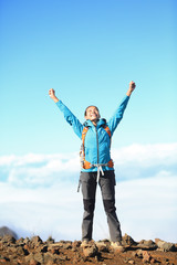 happy blissful hiker woman