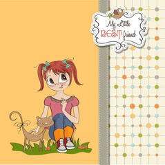 little girl and her cat are best friends