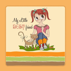 little girl and her cat are best friends