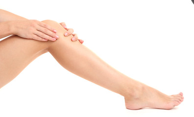 Fototapeta na wymiar kobieta ból nogi, na białym tle