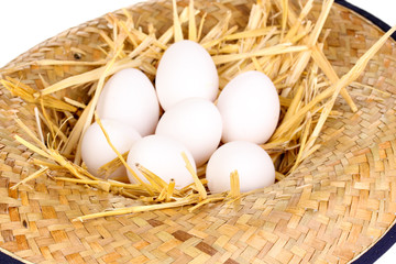 eco-friendly eggs in hat close-up