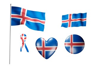 The Iceland flag - set of icons and flags