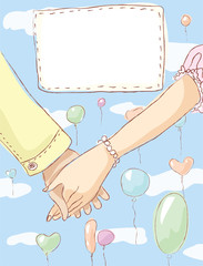 Couple in love, close up on holding hands
