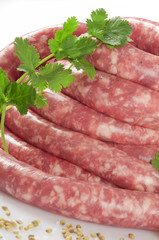 a natural raw sausage on white