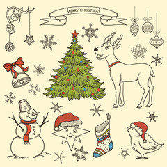 Set of Christmas doodle elements
