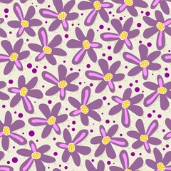 Fototapeta na wymiar fioletowe kwiaty na jasnym tle w kropki