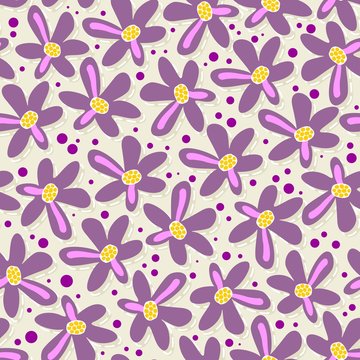 fioletowe kwiaty na jasnym tle w kropki © demonique