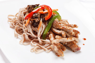 meat with noodles and vegetables