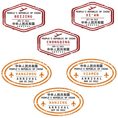 China destination stamps - vector illustration