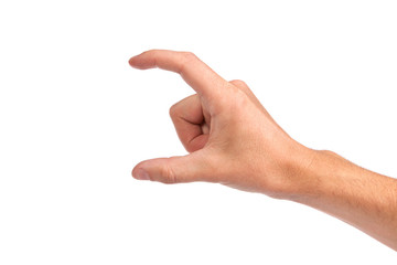 Male hand reaching for something on white