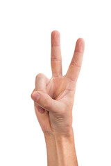 Naklejka premium Hand with two fingers up in the peace or victory symbol