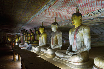 Buddha images in Dambulla rock cave temple, Sri Lanka