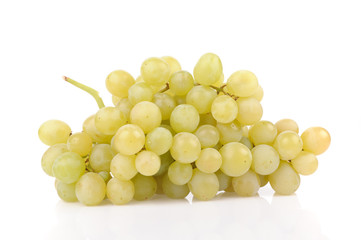 Branch of green grapes isolated on white