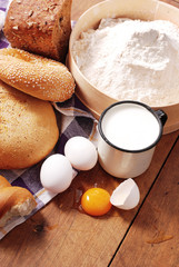 Rural still life with bread and milk
