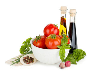 Ripe vegetables and herbs
