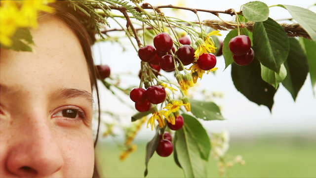 Pretty Girl in CHERRY autumn circlet Wreath of flowers