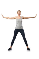 Woman doing exercises on white